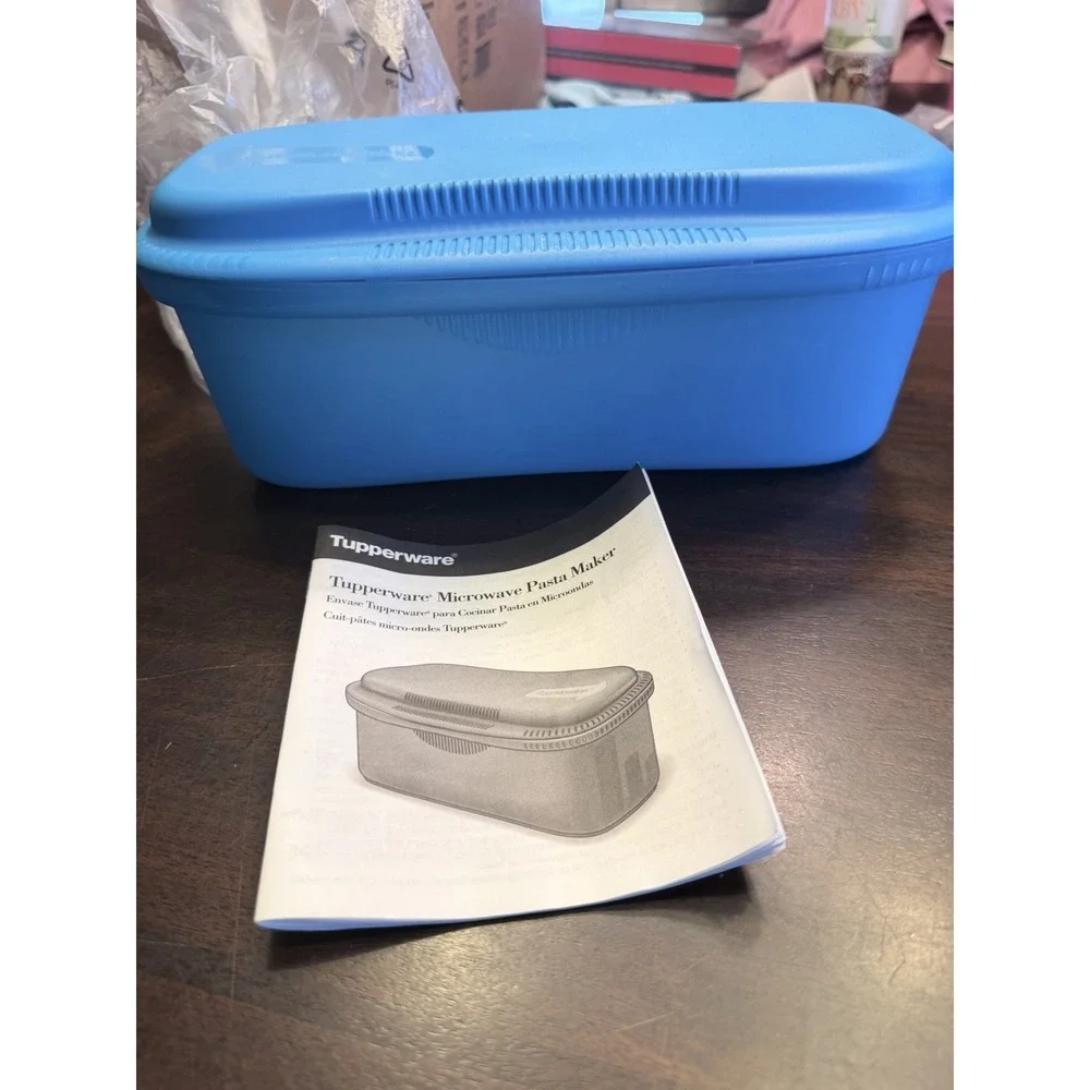 Tupperware Microwave Pasta Maker Spaghetti Cooker Steamer Strainer Blue 6775
